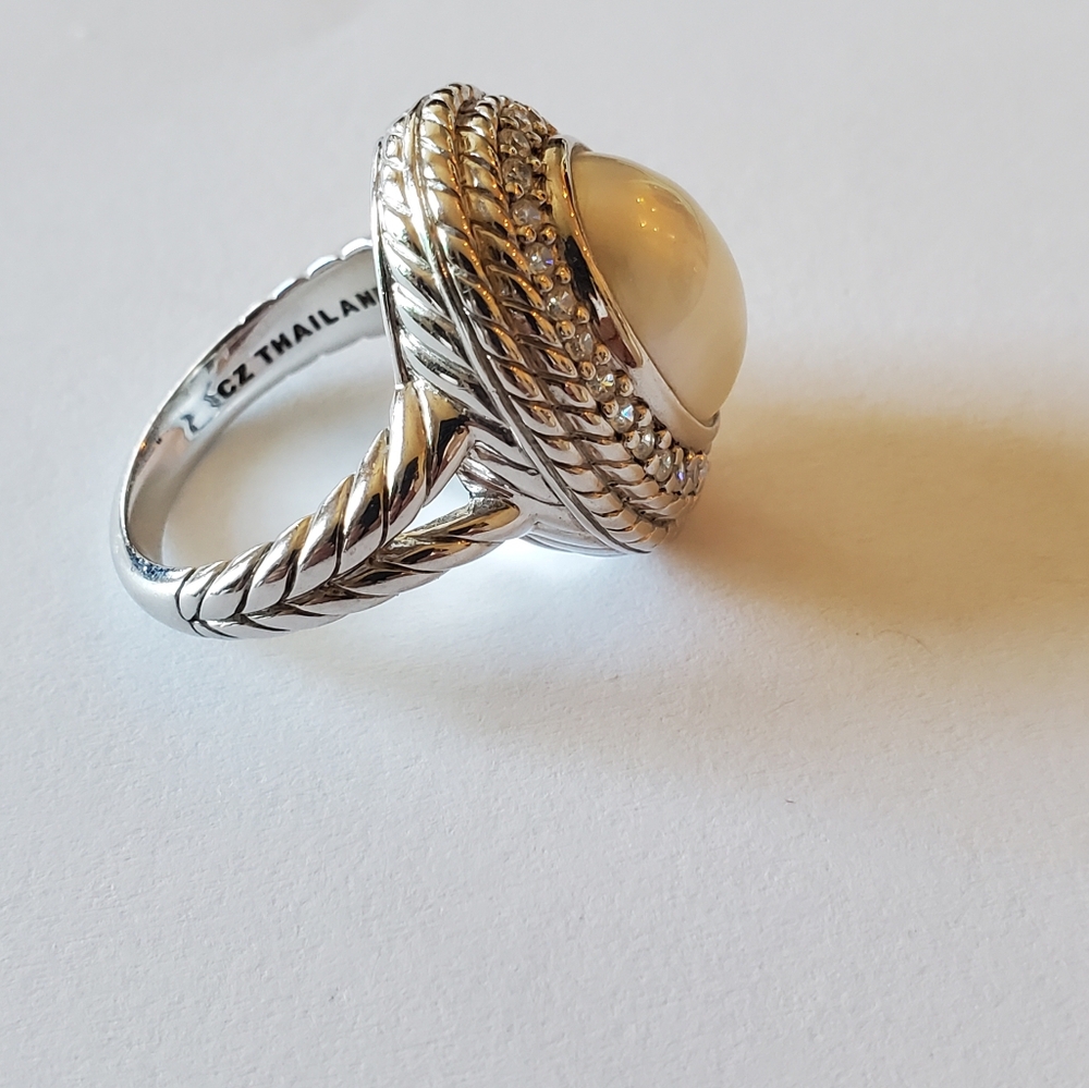 Judith Ripka Pearl & Diamonique Ring, Sz 8 - Picture 2 of 8